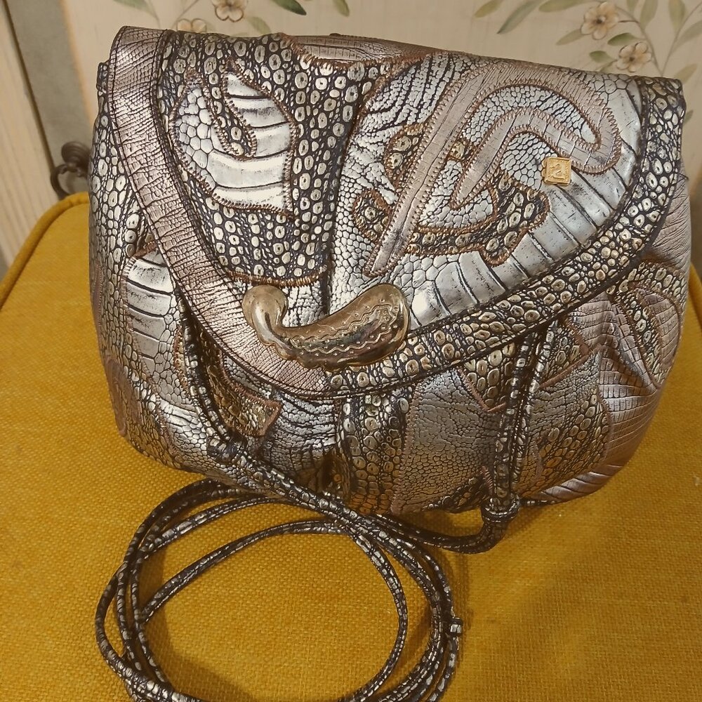 NAS Bag Metallic Bronze & Silver Patchwork Crossbody – Made in Korea, Like New